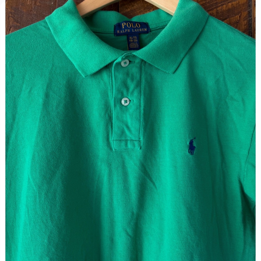 Polo Ralph Lauren Kids Green Short Sleeve Pique Polo Shirt Boys XL 18-20 - Picture 2 of 5